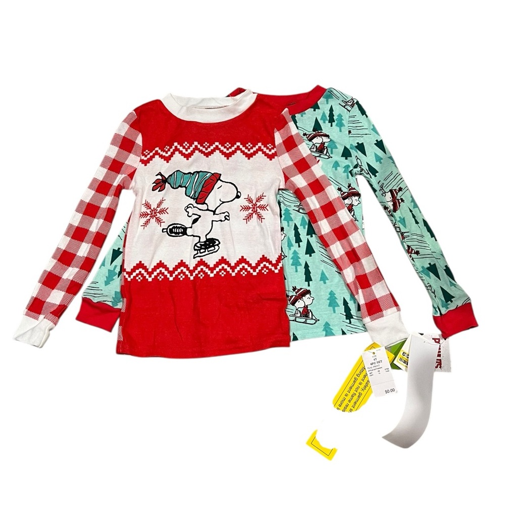 Peanuts Snoopy Christmas Pajama Set | 2-Pack Long Sleeve Tops |Holiday Sleepwear